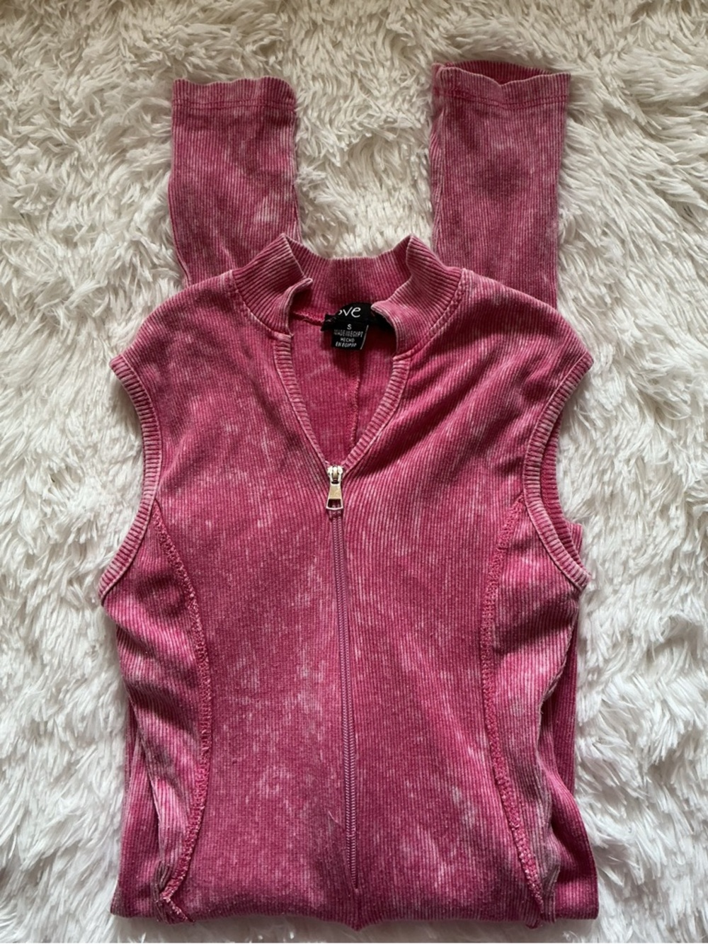 Love Pink Ribbed Zip-Front Sleeveless Jumpsuit